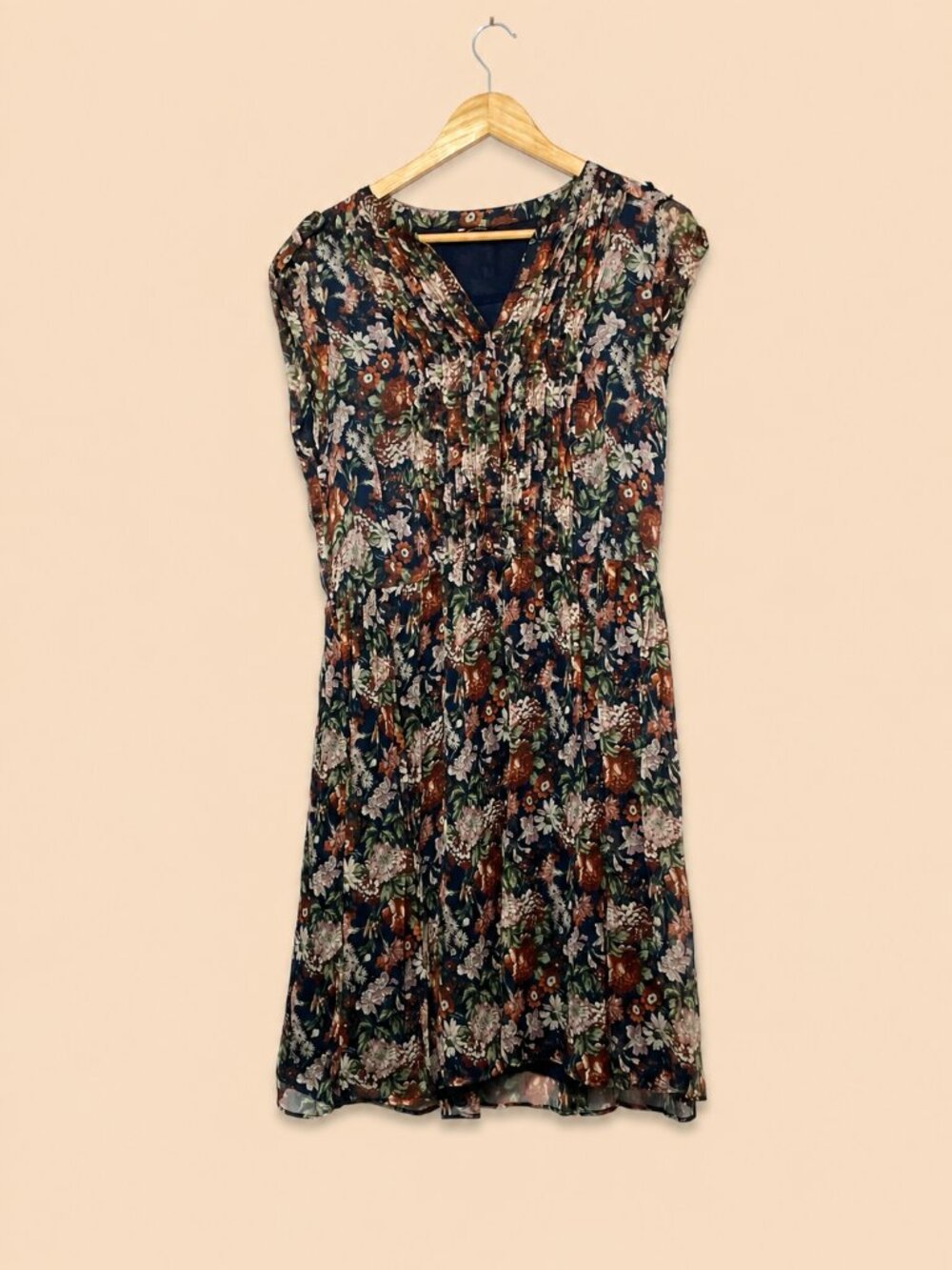 Massimo Dutti Italian Floral Dress 100% Silk Like New 44 Size